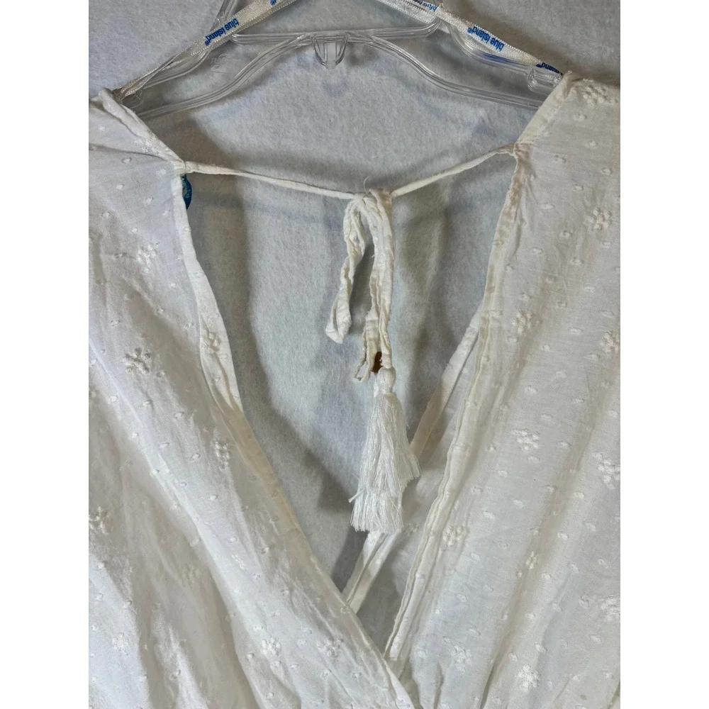Blue Island White Cotton Eyelet Smocked Waist Cover Up Dress Small 9004-465